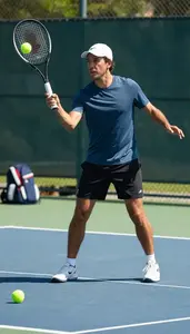 Tennis Coach Playing Tennis On A On A Tennis Court In Daily Work