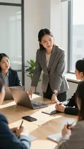 Training Coordinator Leading A Meeting Around In A Business Coaching Office