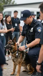 Transit Police Officer Managing Crowd Control At In A K9 Training Facility In