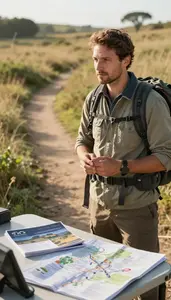 Travel Coordinator Guiding An Adventure Tour On A Nature Trail Adventure Tour