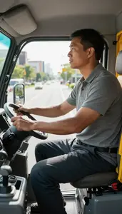 Truck Driver Driving A Taxi Through On A Bicycle Delivery Route In Professional