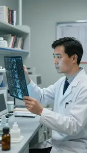 Urologist Analyzing X Ray Images On In A Medical Laboratory Testing Area At