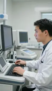 Urologist Operating Advanced Medical Imaging In A Medical Research Laboratory