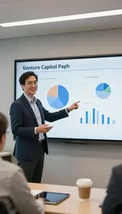 Venture Capitalist Presenting Data Charts On In An Audit Examination Room In