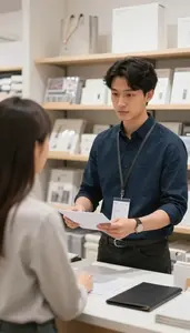 Visual Merchandiser Helping A Customer With In A Retail Buying Office In
