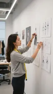 Wardrobe Stylist Curating Artwork On A In A Costume Design Workshop At Work