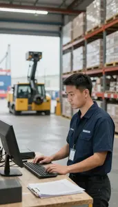 Warehouse Manager Managing Warehouse Inventory On At A Port Cargo Operations