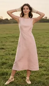 Young Woman In 20s Woman Layered Look Linen Dress