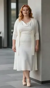 Accessible Fashion White Cowl Neck Midi