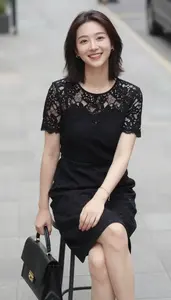 Anglo Woman Woman In Late 20s In Black Conservative Dress Fashion Stock Photo