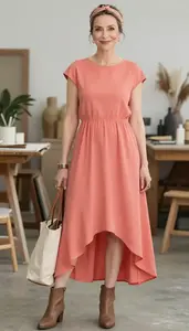 Beach High Low Casual Dress For Women Stock Photo