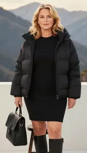 Black Crew Neck Sweater Dress For Women Fashion Stock Photo