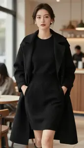 Black Cropped Sweater Dress For Women Fashion Stock Photo