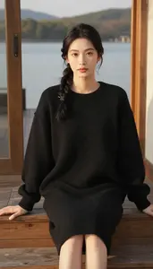 Black Warm Winter Dress For Women Fashion Stock Photo