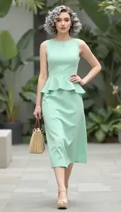 Bohemian Style Mint Green Peplum Tea Length Dress Fashion