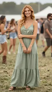 Boho Maxi Dress Stock Photo Sage Green Fashion