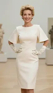 Bold Accent Styling Dress With Shrug Fashion Stock Photo
