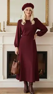 Burgundy Floor Length Maxi Dress Stylish Woman Fashion
