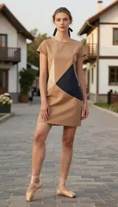 Camel Artistic Dress For Women Fashion Stock Photo