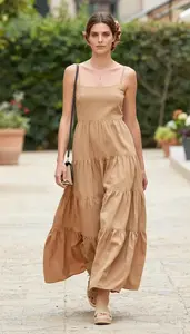 Camel Tiered Maxi Dress Stunning Woman Fashion