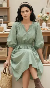 Caucasian Woman Woman Tonal Styling Cotton Lawn Dress