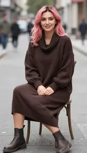 Chocolate Brown Cowl Neck Sweater Dress Poised Woman Fashion