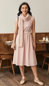 Color Blocking Poplin Dress Fashion Stock Photo