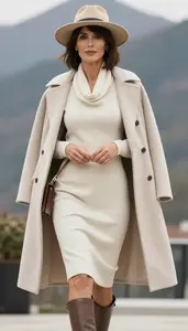 Cowl Neck Sweater Dress Stock Photo Cream Fashion