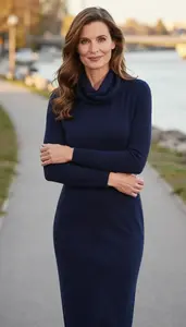 Cowl Neck Sweater Dress Stock Photo Navy Blue Fashion