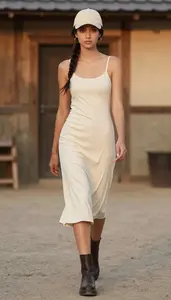 Cream Chemise Dress Glamorous Woman Fashion