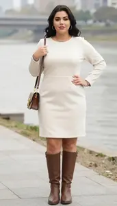 Cream Layered Winter Dress Sophisticated Woman Fashion