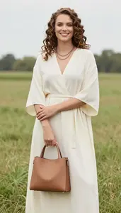 Cream Long Maxi Dress Well Dressed Woman Fashion
