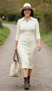 Designer Collaboration Cream Snap Button Dress