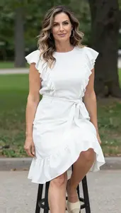 Editorial Belted Summer Dress Fair Skinned Woman Woman Fashion