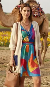 Editorial Colorful Summer Dress Mediterranean Woman Woman Fashion