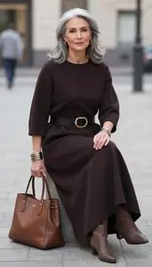 Editorial Style Chocolate Brown Dark Winter Dress