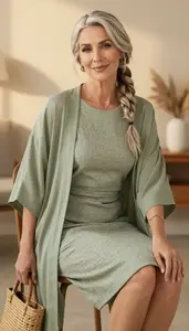 Elevated Womenswear Sage Green Tweed Casual Dress