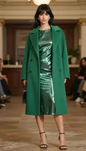 Emerald Green Metallic Party Dress For Women Fashion Stock Photo
