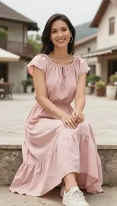 Fabulous Anglo Woman Woman In Open Back Boho Dress