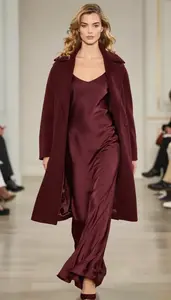 Fashion Forward Burgundy Silk Crepe De Chine Gown Stock Photo