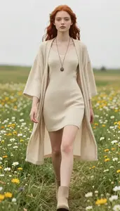 Fashion Forward Camel Lightweight Summer Dress Stock Photo