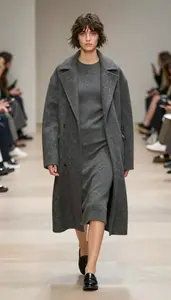 Fashion Forward Charcoal Merino Wool Dress Stock Photo