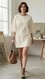 Fashion Forward Cream Oversized Casual Dress Stock Photo