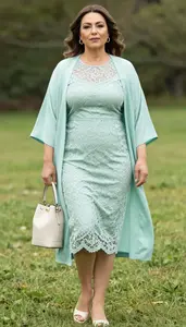 Fashion Forward Mint Green Lace Tea Length Dress Stock Photo
