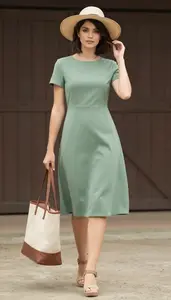 Fashion Forward Sage Green Shift Dress Modest Stock Photo