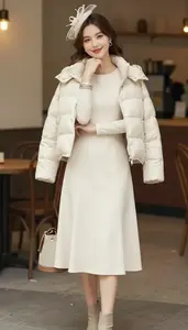 Germanic Woman Woman In Early 20s In Cream Long Sleeve Midi Dress Fashion Stock