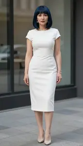 Graceful Fair Skinned Woman Woman In Striped Midi Dress