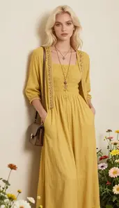 Graceful Woman In Boho Maxi Dress Stock Photo