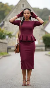 Lookbook Style Peplum Waist Dress Woman In Mid 30s Glamorous Woman