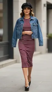 Lookbook Style Striped Midi Dress Woman In 40s Fabulous Woman